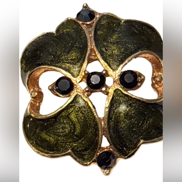 Vintage Gold & Black Enamel Earrings With Rhinestones - Picture 5 of 10